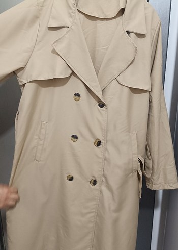 Düğmeli Bej Kadın Trençkot - Görsel 2
