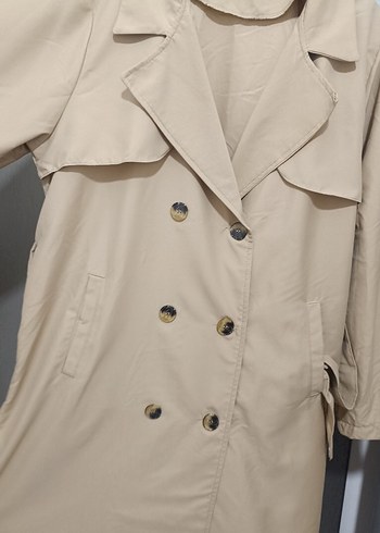 Düğmeli Bej Kadın Trençkot - Görsel 3
