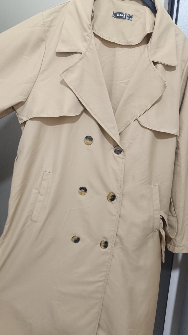 Düğmeli Bej Kadın Trençkot - Görsel 3