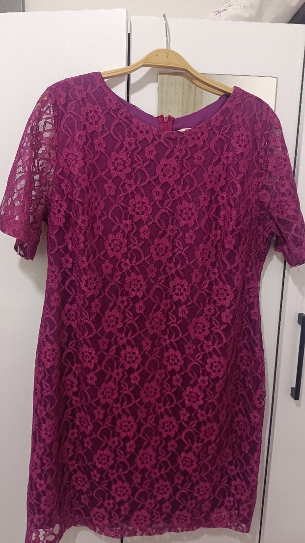 Bordo Dantelli Midi Bohem Elbise - Görsel 3