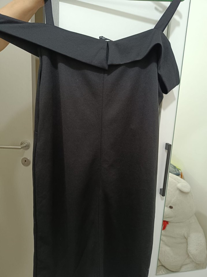 Drapeli Siyah Midi Ofis Elbisesi - Görsel 3