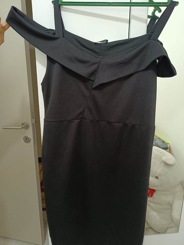 Drapeli Siyah Midi Ofis Elbisesi - Görsel 4