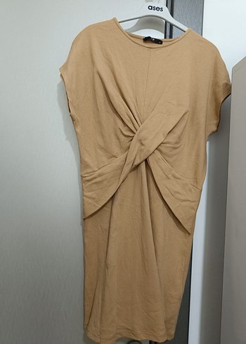 Bej Midi Keten Kadın Elbise - Görsel 2