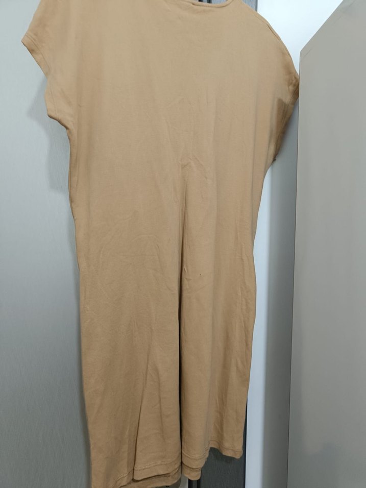 Bej Midi Keten Kadın Elbise - Görsel 4