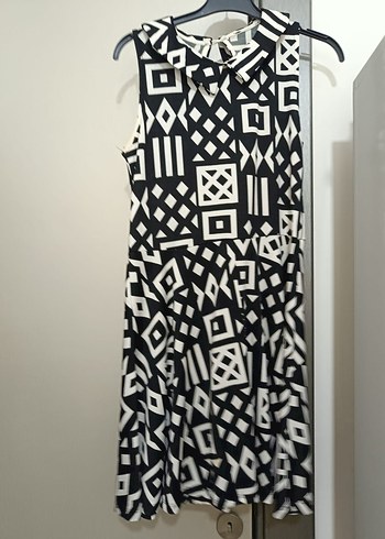 Siyah-Beyaz Desenli Midi Elbise - Görsel 3