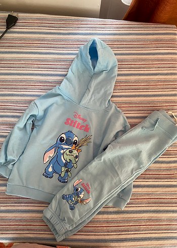 Disney Stitch Kapüşonlu Gri Kız Eşofman Takımı