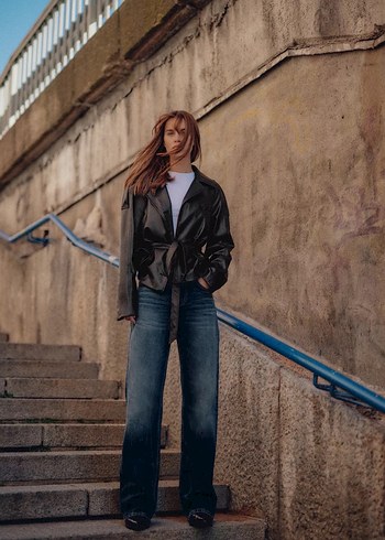 Zara KISA SUNİ DERİ TRENÇKOT