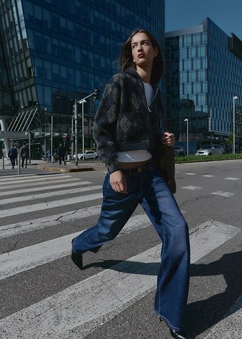 Zara BAKLAVA DESENLİ TRİKO BOMBER CEKET