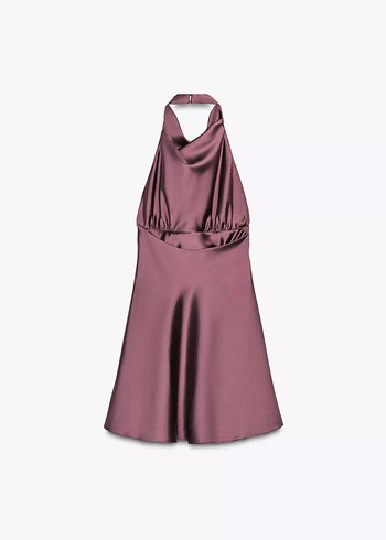 m Beden bordo Renk KISA SATEN ELBİSE