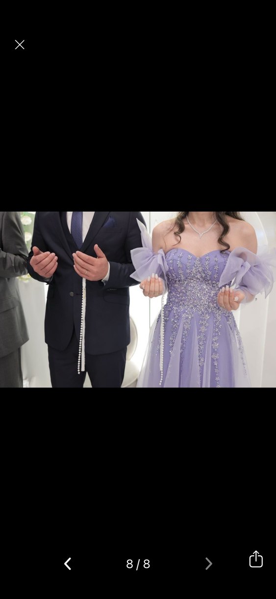 Straplez İşlemeli Mor Uzun Nişan Elbisesi - Görsel 5