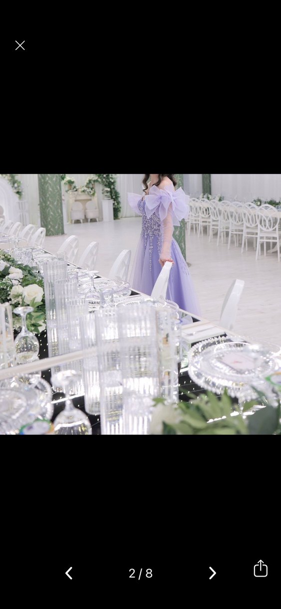 Straplez İşlemeli Mor Uzun Nişan Elbisesi - Görsel 2