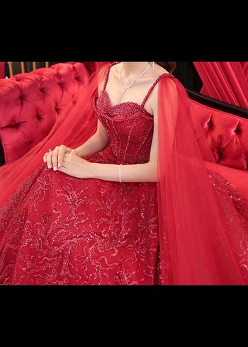 Kırmızı Drapeli Straplez Abiye Elbise - Görsel 2