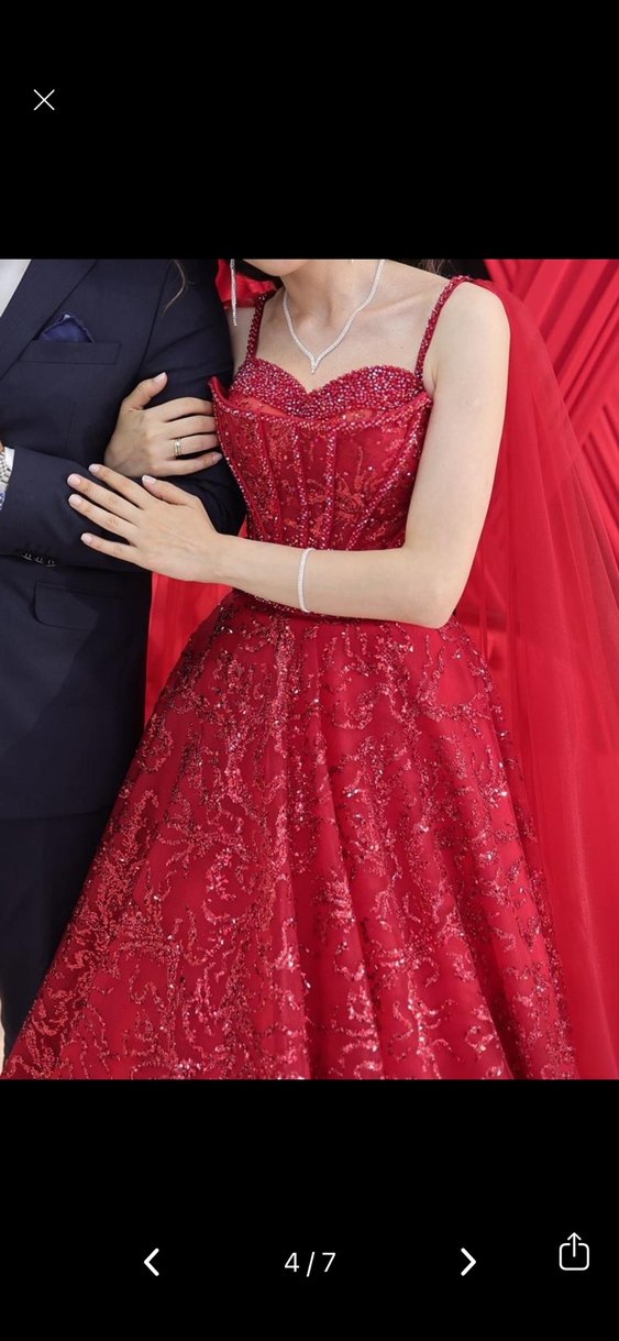 Kırmızı Drapeli Straplez Abiye Elbise - Görsel 4