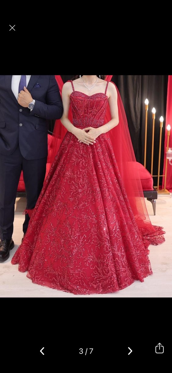 Kırmızı Drapeli Straplez Abiye Elbise - Görsel 3