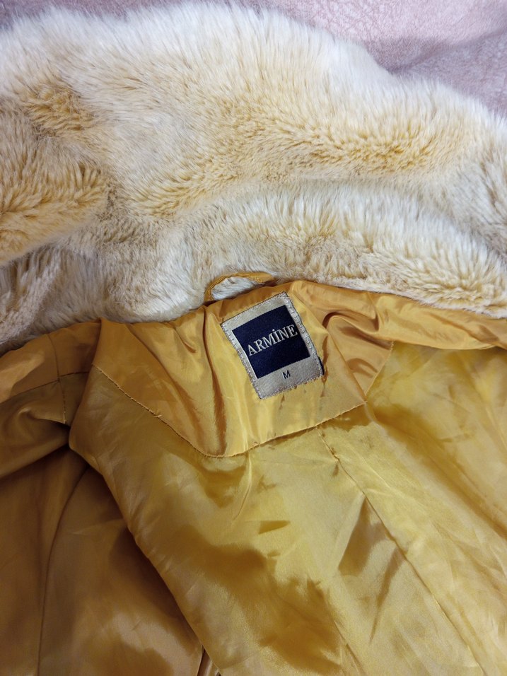 Sarı Kadın Kürklü Midi Kışlık Mont - Görsel 4