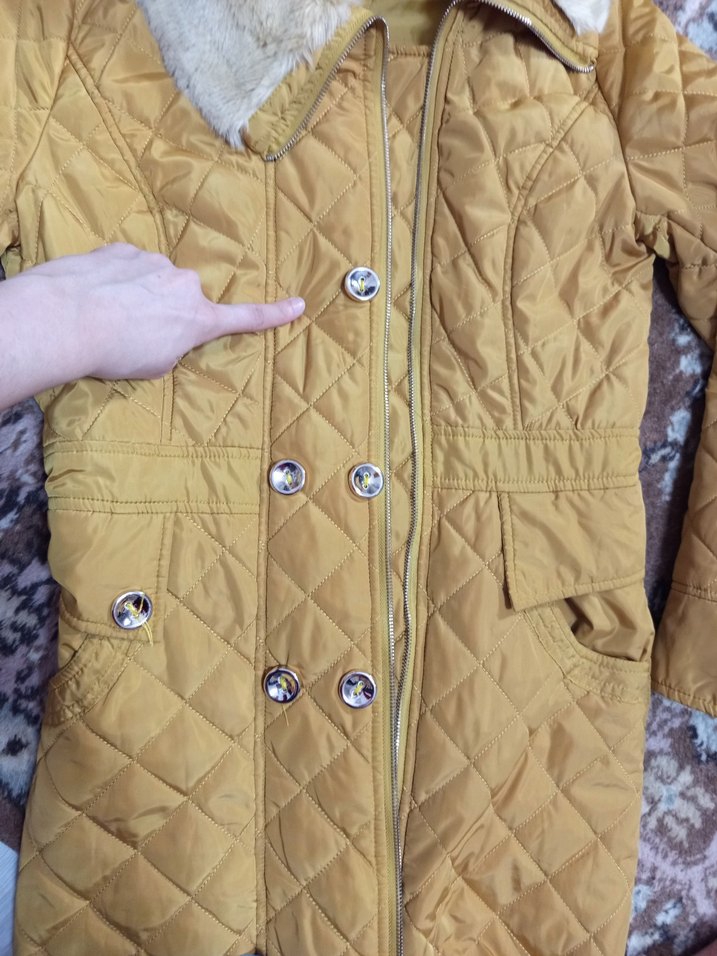 Sarı Kadın Kürklü Midi Kışlık Mont - Görsel 2