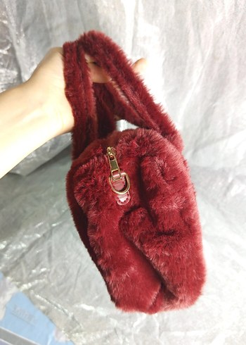 Bordo Peluş Kadın El Çantası - Görsel 2