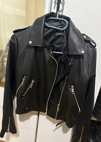 Diğer Siyah Deri Biker Ceket Kadın