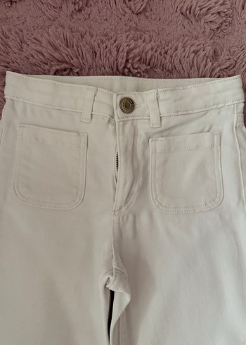 7 Yaş Beden beyaz Renk Kırık beyaz İspanyol paça kız çocuk Kot Pantolon