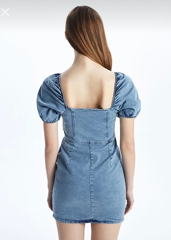 Denim Kısa Kollu Mini Elbise - Görsel 3