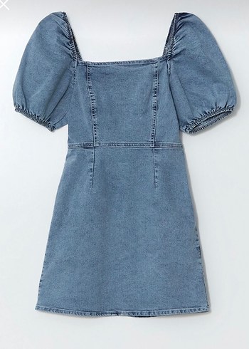 Denim Kısa Kollu Mini Elbise - Görsel 4