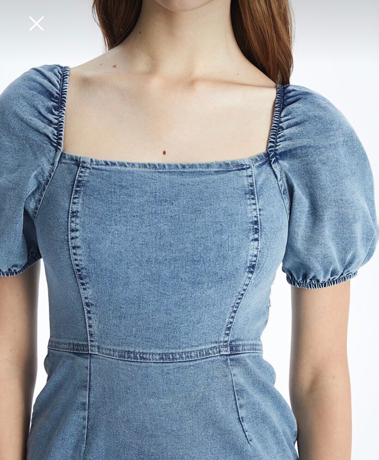 Denim Kısa Kollu Mini Elbise - Görsel 2