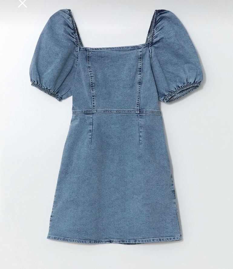 Denim Kısa Kollu Mini Elbise - Görsel 4