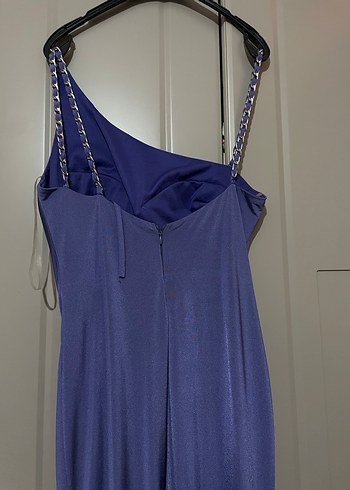 Parlak Mor Drapeli Uzun Abiye Elbise - Görsel 4