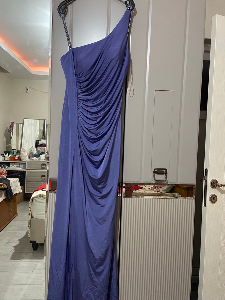 Parlak Mor Drapeli Uzun Abiye Elbise - Görsel 2