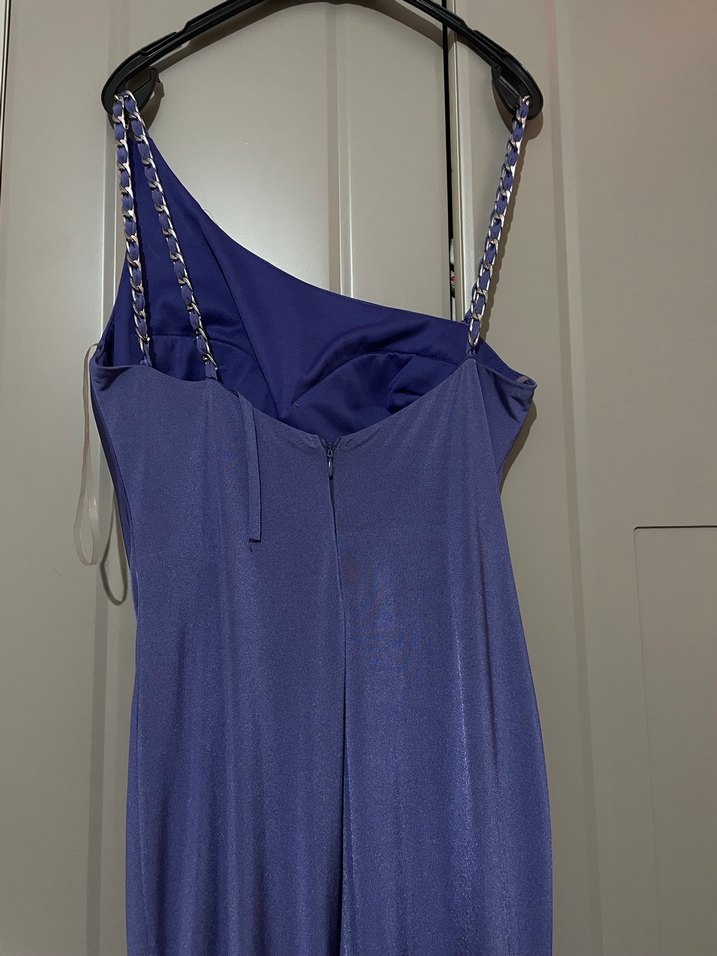 Parlak Mor Drapeli Uzun Abiye Elbise - Görsel 4