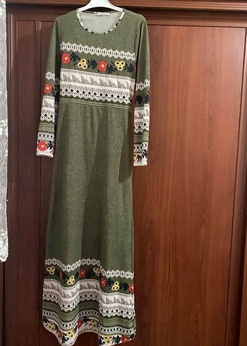 Nakışlı Kemerli Uzun Kollu Bohem Elbise - Görsel 2