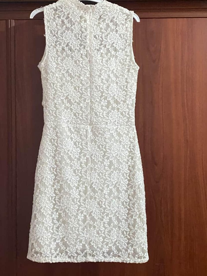 Yarı Transparan Dantel Detaylı Beyaz Abiye Elbise - Görsel 2