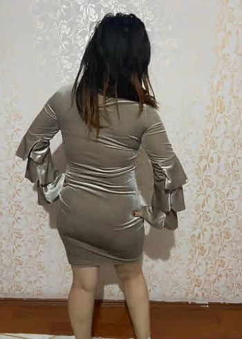 Gri Fırfırlı Elbise - Görsel 3