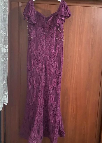 Bordo Dantel Uzun Abiye Elbise - Görsel 2