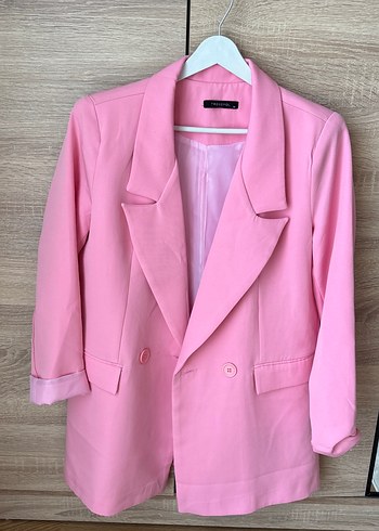 Pembe Kadın Düğmeli Blazer Ceket