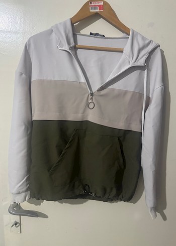 Kadın Beyaz Kollu Sweatshirt Fermuarlı