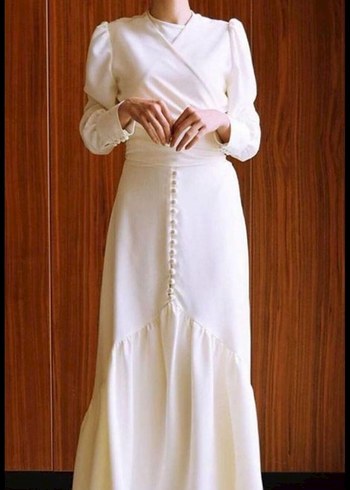 Düğmeli Beyaz nikah elbisesi SELVİ çetin marka