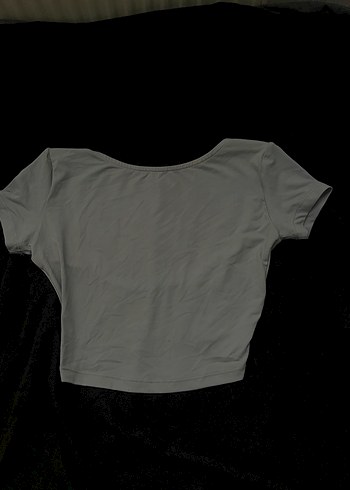 Gri Kadın Kısa Kollu sırt dekolteli crop top