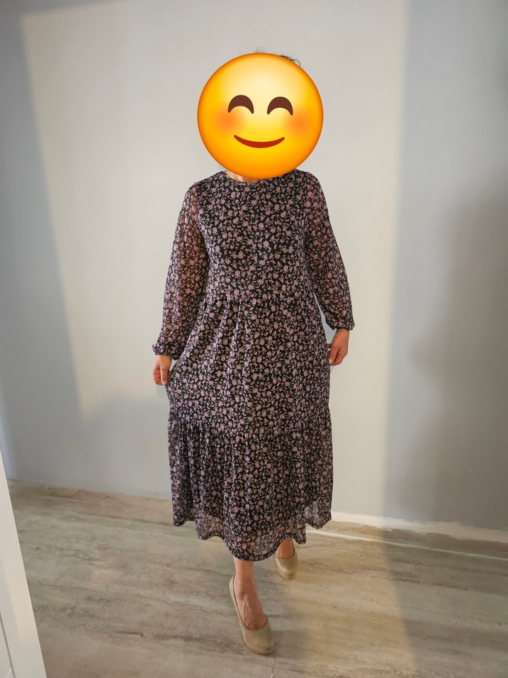 Şeffaf Kumaşlı Uzun Kahverengi Bohem Elbise - Görsel 3