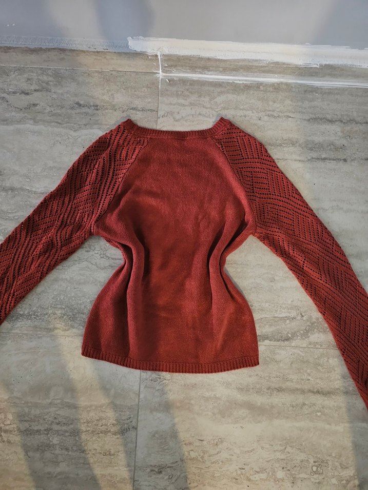 kiremit rengi bohem Örgü Kadın Kazak - Görsel 2