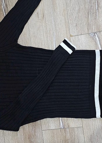 Siyah Fitilli Kadın Yün Kazak - Görsel 2