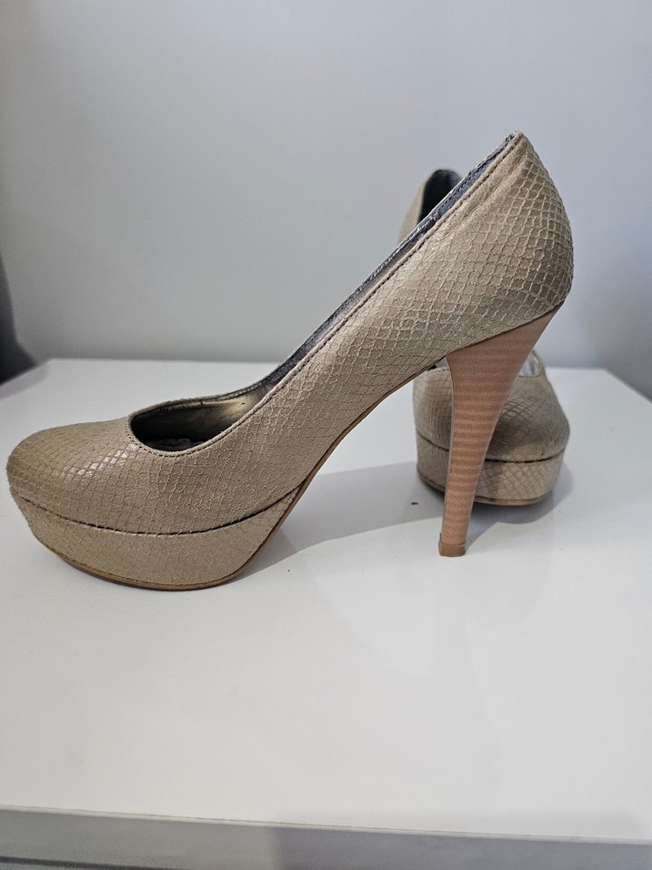 Bej Yılan Derisi Desenli Platform Topuklu Stiletto - Görsel 2