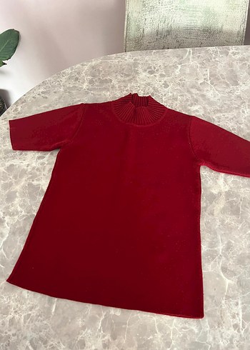 universal Beden Bordo Kısa Kollu Yüksek Yaka Triko Kazak