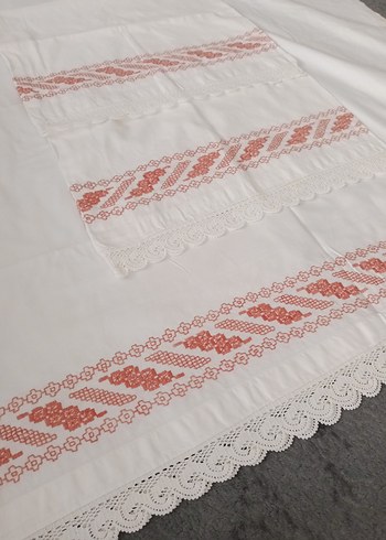 VİNTAGE KANAVİÇE İŞLEMELİ TAKIM (1 ETEK 1 UZUN YASTIK) - Görsel 5