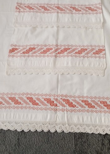 VİNTAGE KANAVİÇE İŞLEMELİ TAKIM (1 ETEK 1 UZUN YASTIK) - Görsel 4