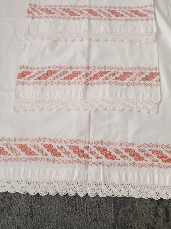 VİNTAGE KANAVİÇE İŞLEMELİ TAKIM (1 ETEK 1 UZUN YASTIK) - Görsel 4