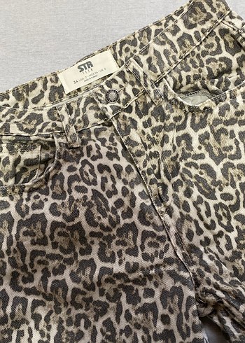 34 Beden Kadın Leopar Desenli Düşük Bel Pantolon