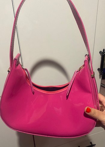 Parlak Pembe Deri Kadın Omuz Çantası