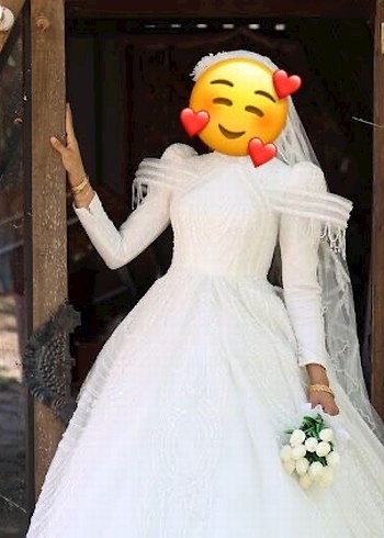 38 Beden beyaz Renk Uzun Kollu Beyaz Prenses Gelinlik