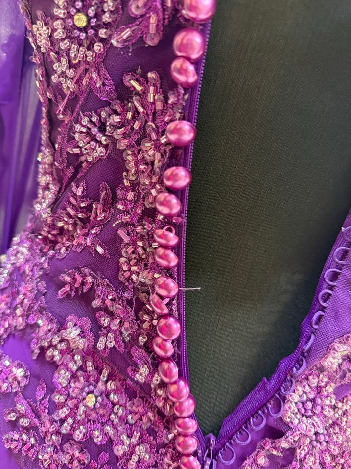 Mor Nakışlı Uzun Abiye Elbise - Görsel 5